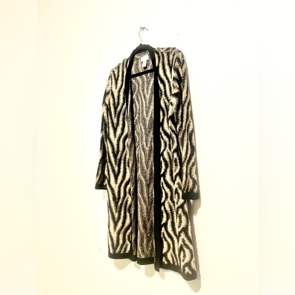 Chico's Sz Large (2) Alicia Long Duster Cardigan Mohair Wool Blend Animal Print - Picture 2 of 7